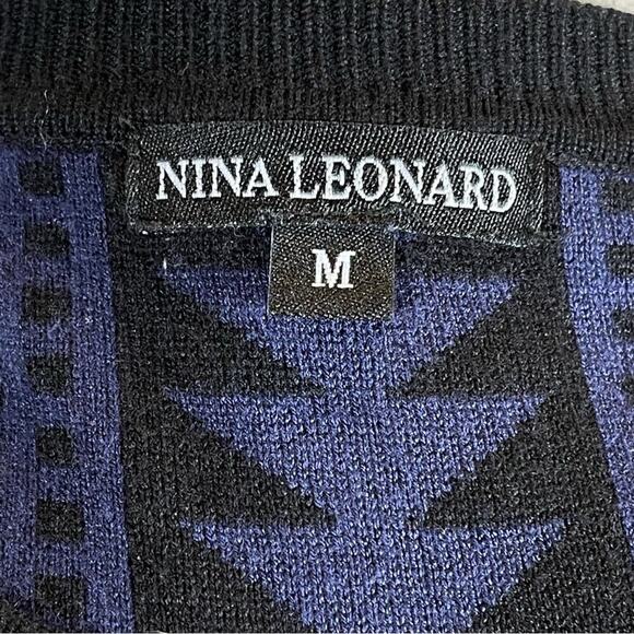 NINA LEONARD ~Black on Blue Geometric Print Sweater Dress ~ Size Medium - Picture 9 of 9